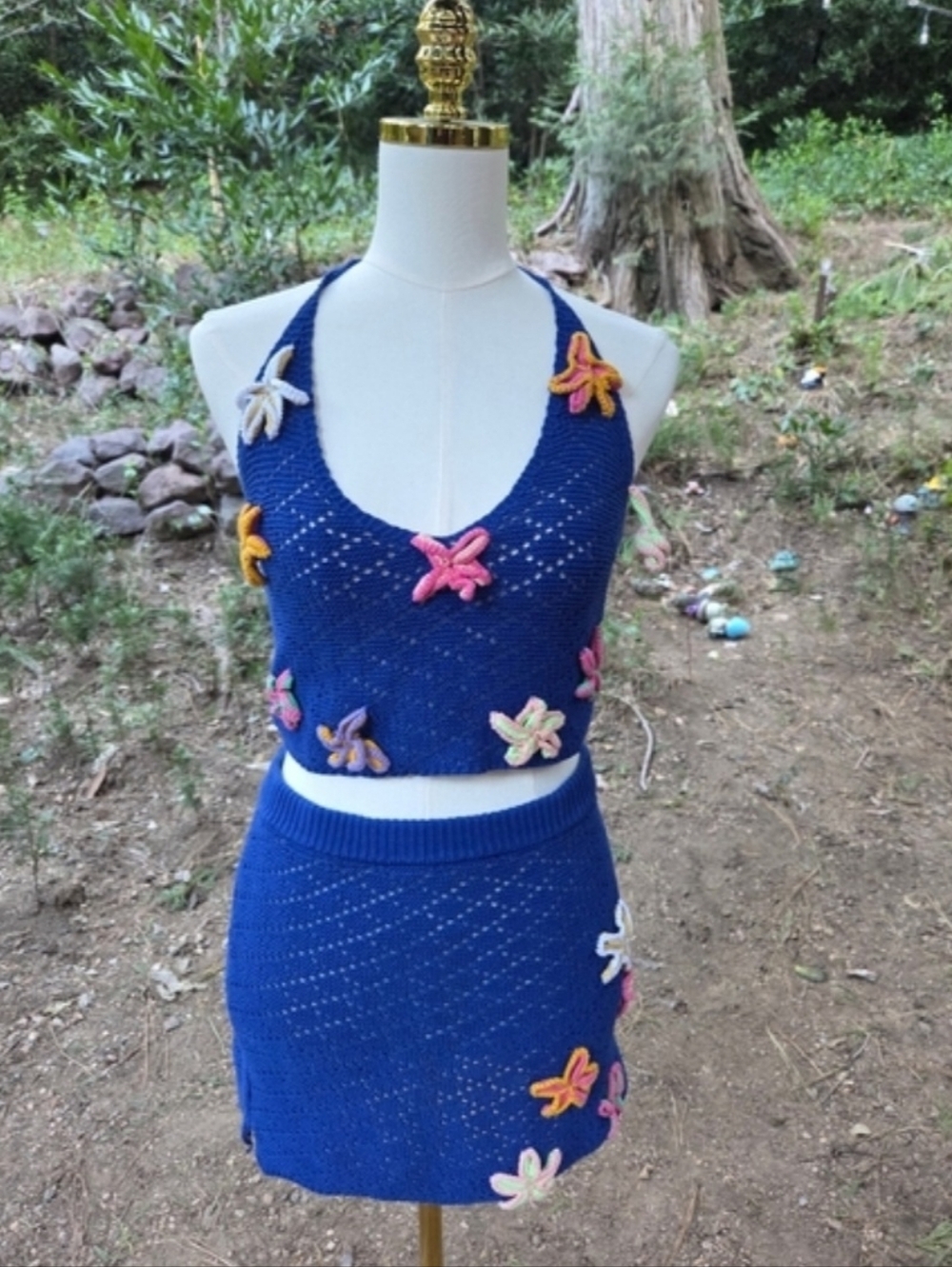 Fashion Nova Chasing Sunsets Blue Crochet Set